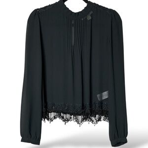 MICHAEL MICHAEL KORS Black Beaded Long Sleeve Fancy Easy Care Poly Blouse Sz M